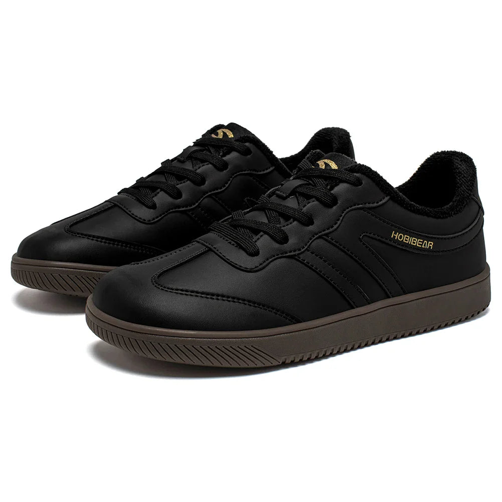 HOBIBEAR Wide-Toe Unisex Sneakers — Faux Leather with Faux Fur Lining, Casual Retro Lace-Up Shoes for Men & Women