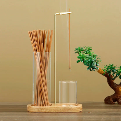 Solid Wood Incense Burner – Rubber Wood & Glass Design for Sandalwood & Fly Ash Incense