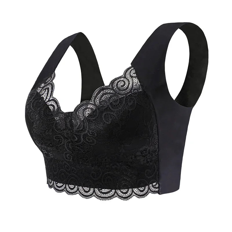 Ice Silk Seamless Lace Bra Top — No Steel Ring Comfortable Support Underwear, Large Size Sleep Bra Vest Bralette