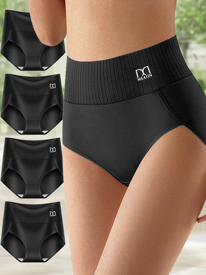 High-Waisted Tummy Control Panties - 4-Piece Cotton Breathable Women's Shaping Underwear Set