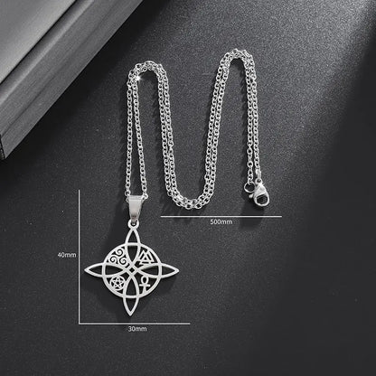Witchcraft Witch Knot Necklace - Irish Trinity Knot Triple Spiral Pendant, Stainless Steel Ankh Cross Pentagram Amulet Jewelry