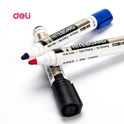 Deli Erasable Whiteboard Marker Pen Set – Dry Erase Office Marker with Ink Bottle, Blue/Black/Red for Whiteboard & Blackboard