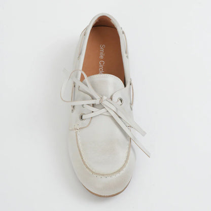Smile Circle Women’s Genuine Leather Boat Shoes – Lace-Up Moccasins, Flat Casual Loafers