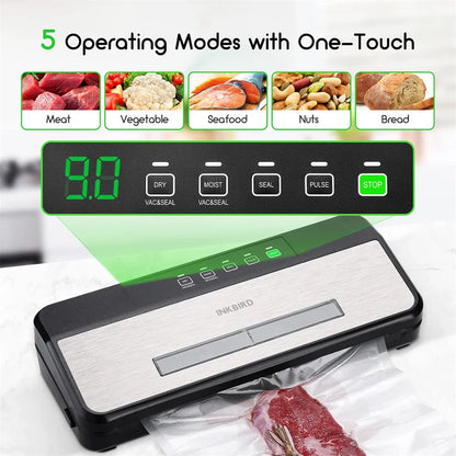 INKBIRD INK-VS03 Food Vacuum Sealer Machine – 80KPA Strong Suction Automatic Vacuum Sealer with Starter Kit for Food Storage & Preservation