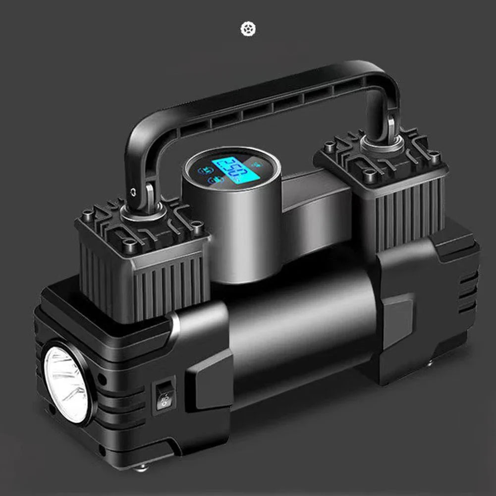 12V 150PSI Mini Air Compressor – Dual Cylinder Heavy Duty Tire Inflator with LED Light, Car Electric Pump