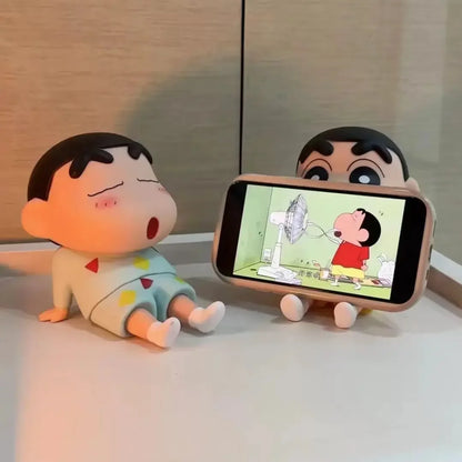 Crayon Shin-Chan Anime Figure Phone Holder – Kawaii Desktop Ornament Mini GK Collectible Toy Gift