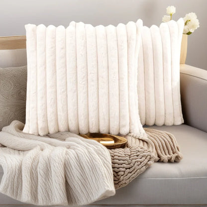 Luxurious Plush Striped Pillowcases – Soft Decorative Cushion Covers for Sofa Interiors
