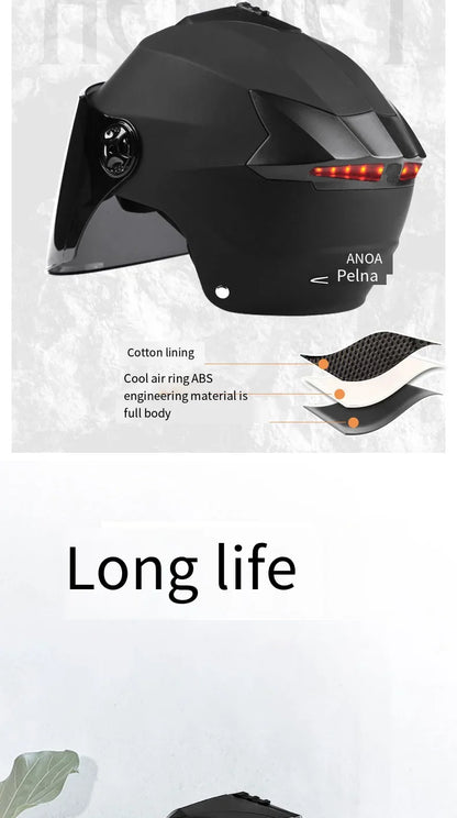 Motorcycle Helmet with LED Lights – Double Visor Moped Helmet for Men & Women, Electric Scooter & Bicycle Light, Rechargeable