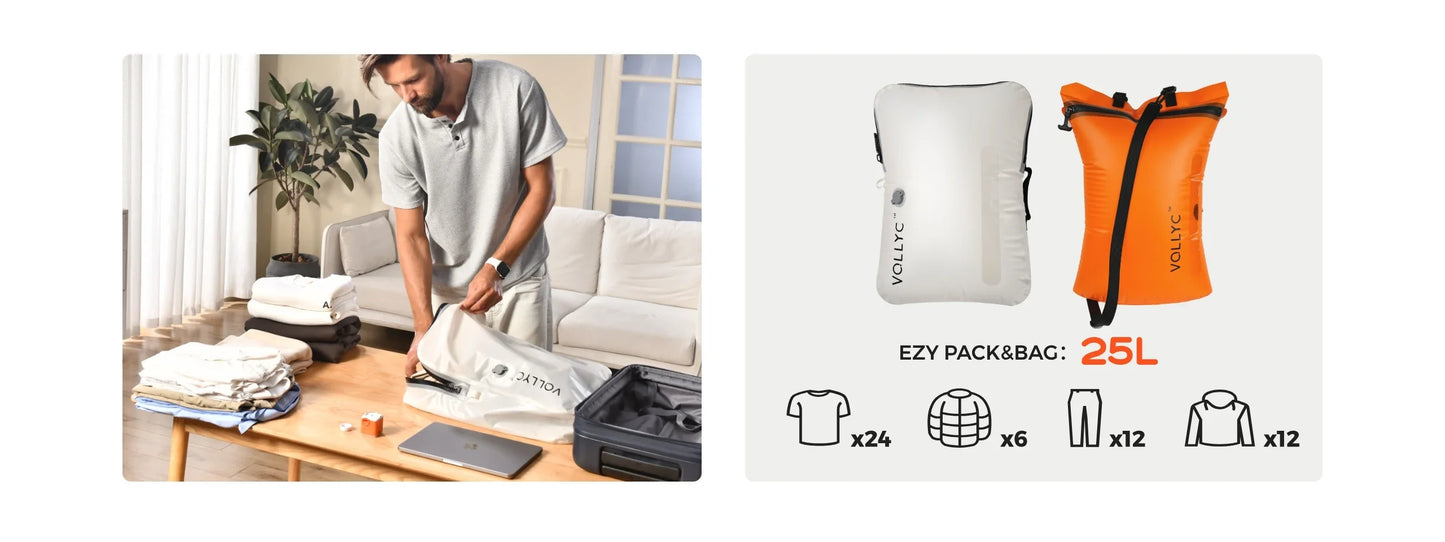 FLEXTAIL x VOLLYC EZYPACK 25L Vacuum Storage Bag — 85% Compression, Waterproof & Tear-Resistant Nylon for Travel & Camping