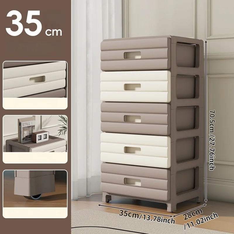 13.78" Wide Rolling Drawer Storage Cabinet — 3-6 Tier Mobile Organizer with Wheels, Gray or Brown for Living Room & Bedroom