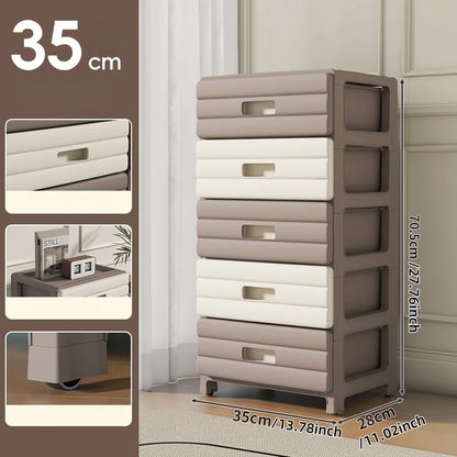 13.78" Wide Rolling Drawer Storage Cabinet — 3-6 Tier Mobile Organizer with Wheels, Gray or Brown for Living Room & Bedroom