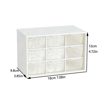 Nine Palace Grid Small Drawer Jewelry Storage Box – Transparent Desktop Organizer for Stationery and Small Items in Student Dorms