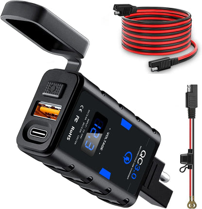 Anchtek 6.4A 12V Motorcycle USB Charger — QC3.0 + Type-C PD Fast Power Socket