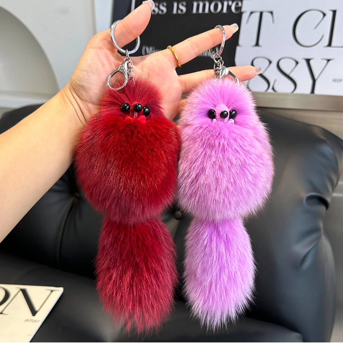 2024 Cute Real Fox Fur Plush Keychain – Pompom Bag Pendant & Car Key Ring Toy for Girls