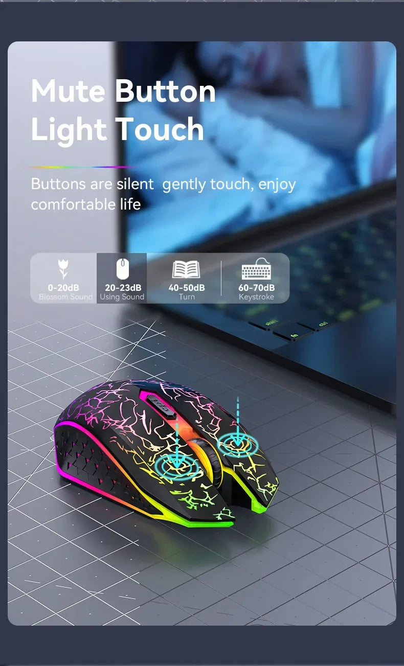Bluetooth 5.2 Wireless RGB Mouse – Dual-Mode 2.4G Gaming Mouse with 6 Buttons, Silent Click for MacBook, Tablet, Laptop, PC