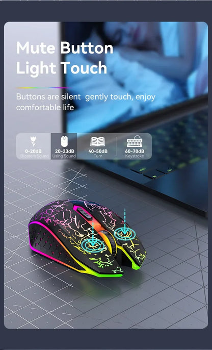 Bluetooth 5.2 Wireless RGB Mouse – Dual-Mode 2.4G Gaming Mouse with 6 Buttons, Silent Click for MacBook, Tablet, Laptop, PC
