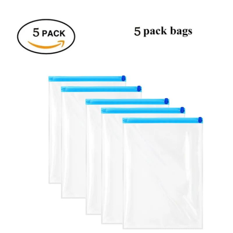 Travel Roll-Up Compression Bags — Reusable Vacuum Storage Luggage Bags, No Air Pump Needed