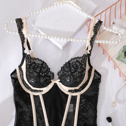 Ellolace Premium Sexy Women’s Lingerie – Willowy Corset 2PC Erotic Bowknot Set