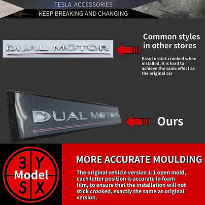 DUAL MOTOR Emblem for Tesla Model 3/Y/X/S — Chrome & Black/Red Trunk Badge Sticker, Car Styling