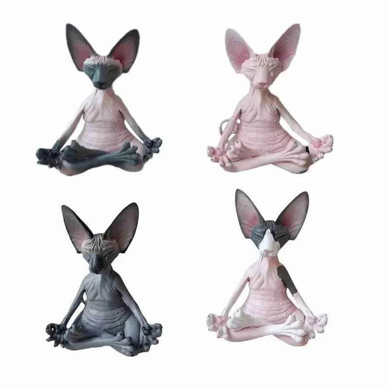 Whimsical Buddha Sphynx Cat Figurine – Meditation Yoga Happy Cat Sculpture for Garden & Home Decor
