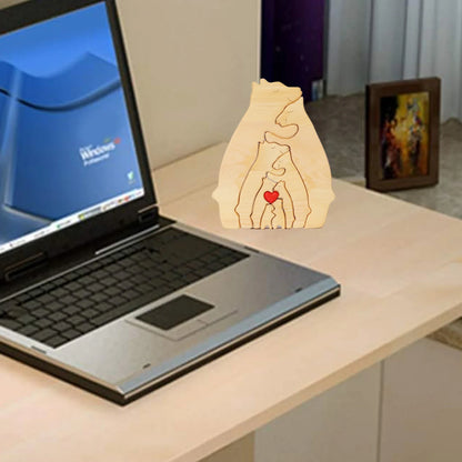 Personalized Wooden Bear Family Puzzle – Custom Name Home Decor, Thanksgiving & Christmas Gift for Mom & Baby