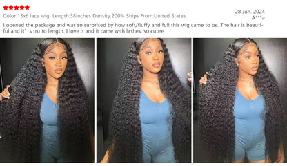 40-50 Inch Deep Wave Lace Front Wig – 13x6 & 13x4 Full Lace Frontal, 200% Remy Human Hair for Black Women
