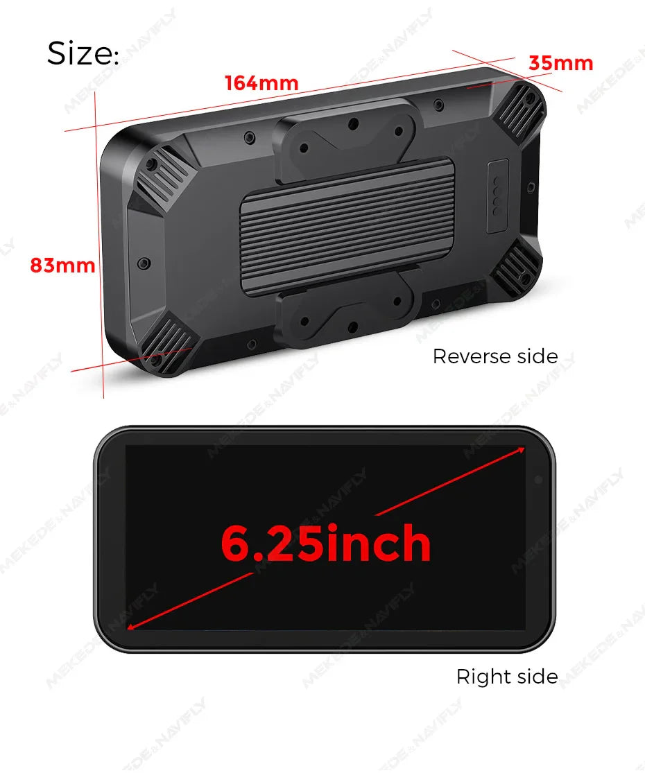 Portable 6.25-Inch Motorcycle GPS Navigation with Wireless CarPlay & Android Auto – IP67 Waterproof, DVR Drive Recorder, WIFI Moto Monitor