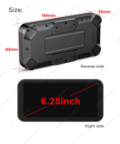 Portable 6.25-Inch Motorcycle GPS Navigation with Wireless CarPlay & Android Auto – IP67 Waterproof, DVR Drive Recorder, WIFI Moto Monitor