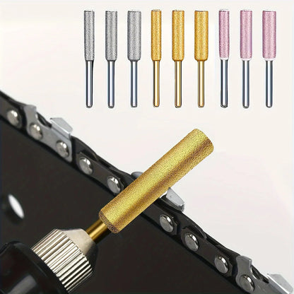 3/9Pcs Diamond Chainsaw Sharpener Bits – High Hardness Titanium Plated Grinding Wheels for Electric Chainsaw Sharpening Tool Set