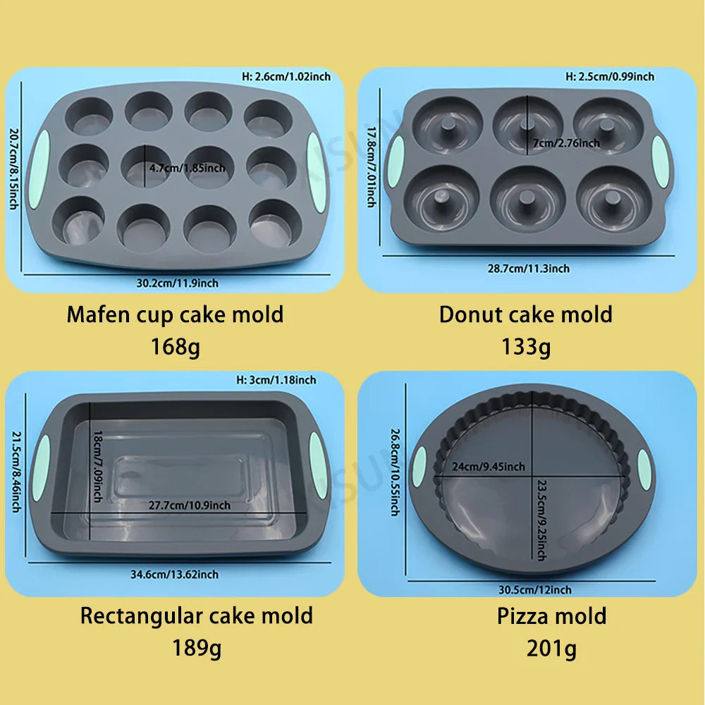 Heat Resistant Silicone Bakeware Set - Loaf, Bread, Muffin, Donut, and Cake Baking Tray Oven Pan Set