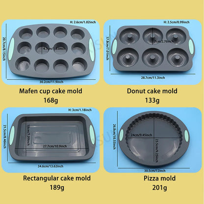 Heat Resistant Silicone Bakeware Set - Loaf, Bread, Muffin, Donut, and Cake Baking Tray Oven Pan Set