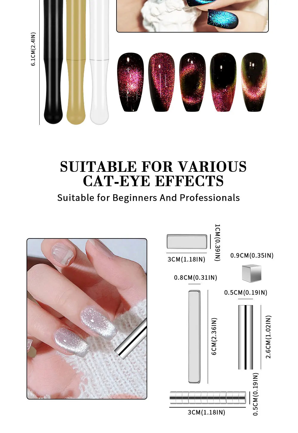 Nail Art Magnetic Wand Pen Set - 3D Cat Eye Gel Painting, UV Gel Polish Magnet Tools for Magic Manicure