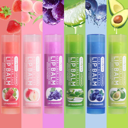 6PCS Fruit-Flavored Lip Balm Set with Aloe Vera – Deep Hydrating Lip Moisturizer, Anti-Dryness Lip Care, Plumping & Smoothing Lip Lines Treatment
