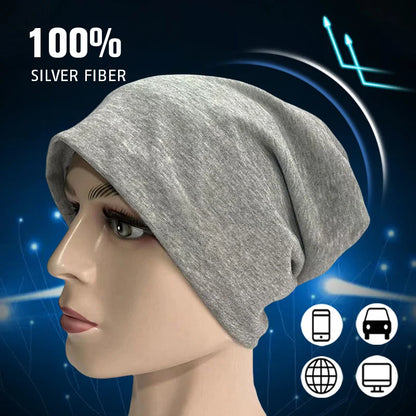 EMF Protection Beanie - Unisex Anti-Radiation Silver Fiber Cap for Electromagnetic Wave Shielding, RF/Microwave Protection Hat