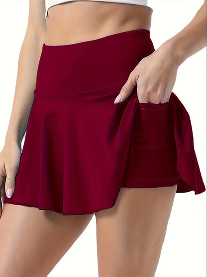 Women’s High Waist Tennis Pleated Skirt – Solid Color Quick-Dry Sports Shorts with Inner Pocket for Running & Fitness