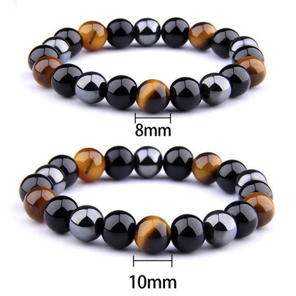 Natural Black Obsidian Hematite Tiger Eye Beaded Bracelet — Magnetic Health Protection Jewelry for Men & Women