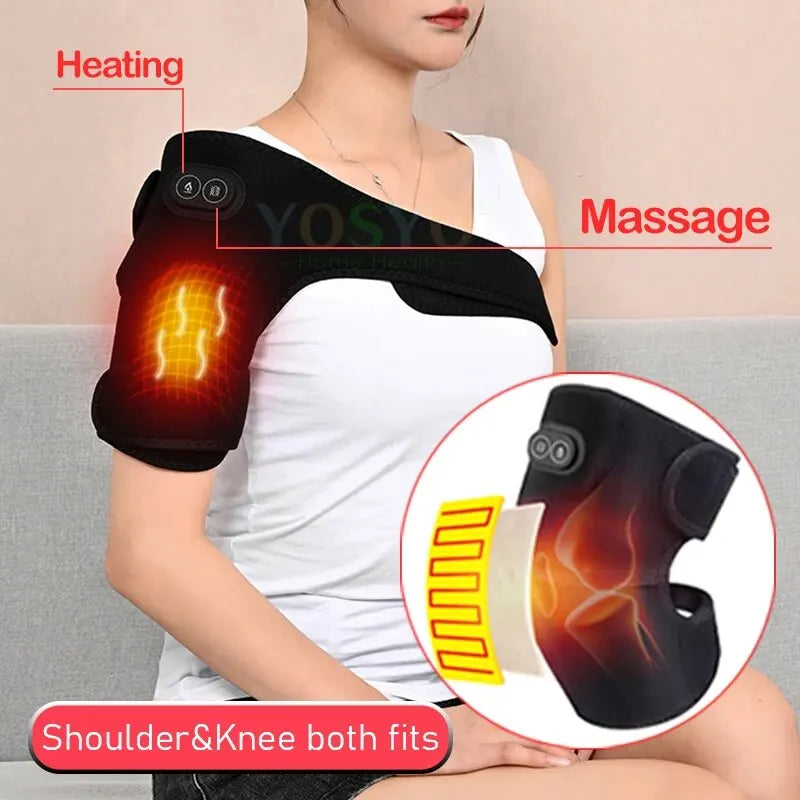 Electric Shoulder Brace & Heated Knee Massager - Vibration Massage Support Strap with Adjustable Three Heating Levels