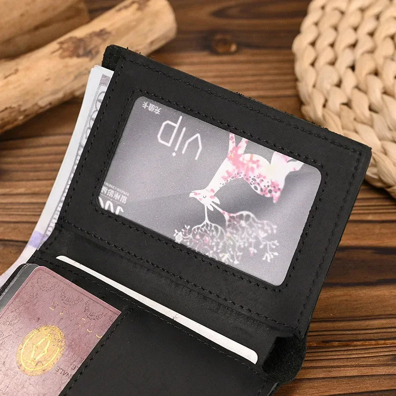 Men's Genuine Leather Short Wallet with Chain – Zipper Clutch, Trifold Purse, Card Holder & Coin Purse for Men