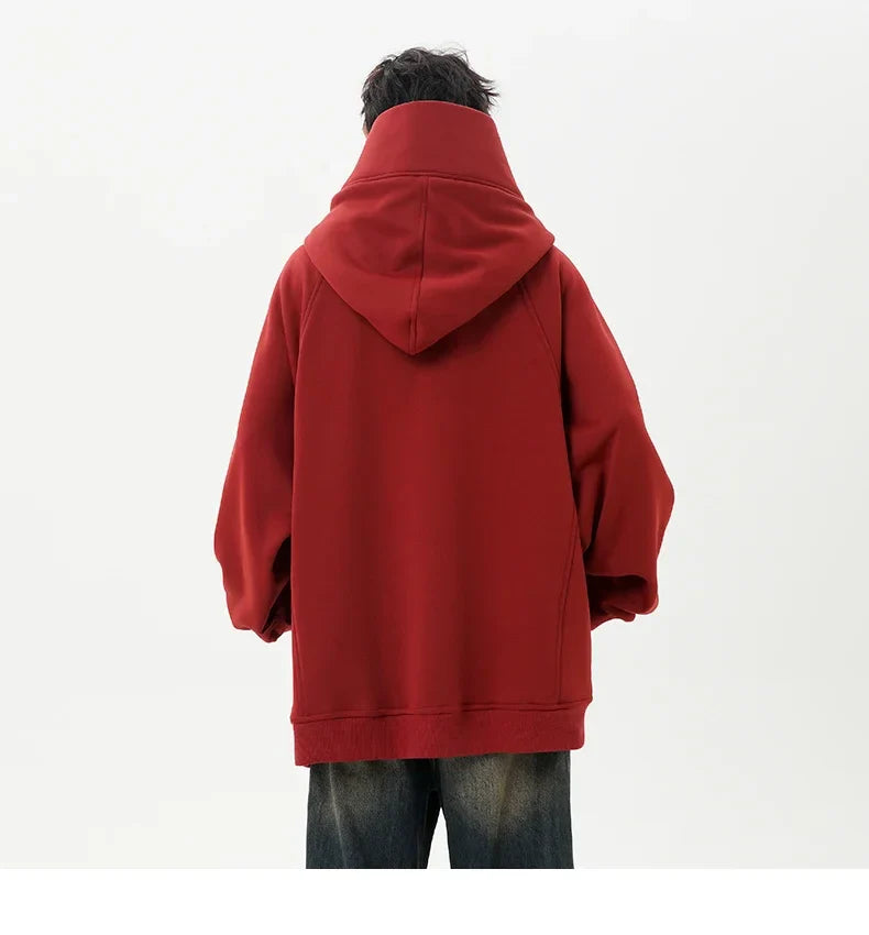 Autumn High Neck Sweatshirt for Men – Pile Collar Hoodie, Harajuku Ninja Style, Casual Sports Loose Fit Top