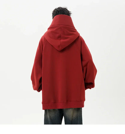 Autumn High Neck Sweatshirt for Men – Pile Collar Hoodie, Harajuku Ninja Style, Casual Sports Loose Fit Top