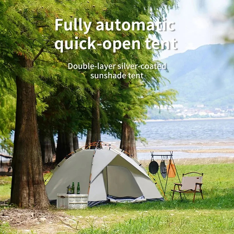Outdoor Folding Tent – Fully Automatic Quick Opening, 3-4 Person Self-Driving Camping Tent, Rain & Sun Proof, Portable