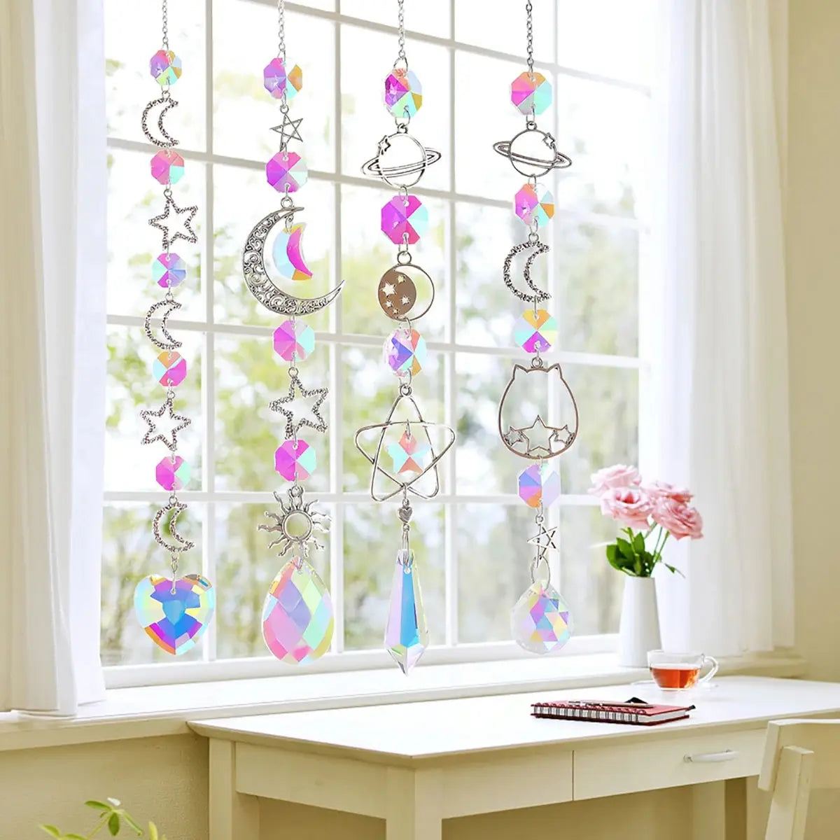 Galaxy Stars Moon Crystal Hanging Sun Catcher - AB Color Wall Decoration for Outdoor Garden, Home, Bedroom, and B & B