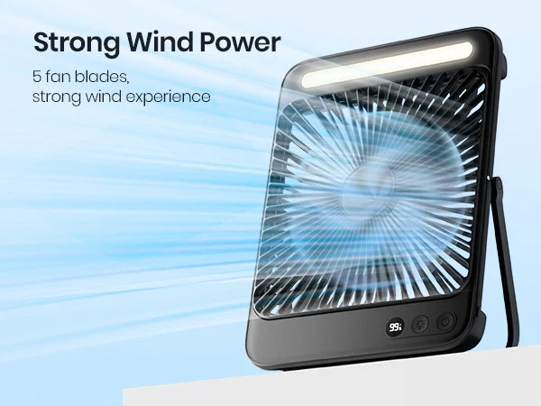 Warmco D4 Portable Desk Fan – 8" Rechargeable Camping Fan with 20000mAh Battery, Light, 48H Runtime, Silent Operation, Digital Display