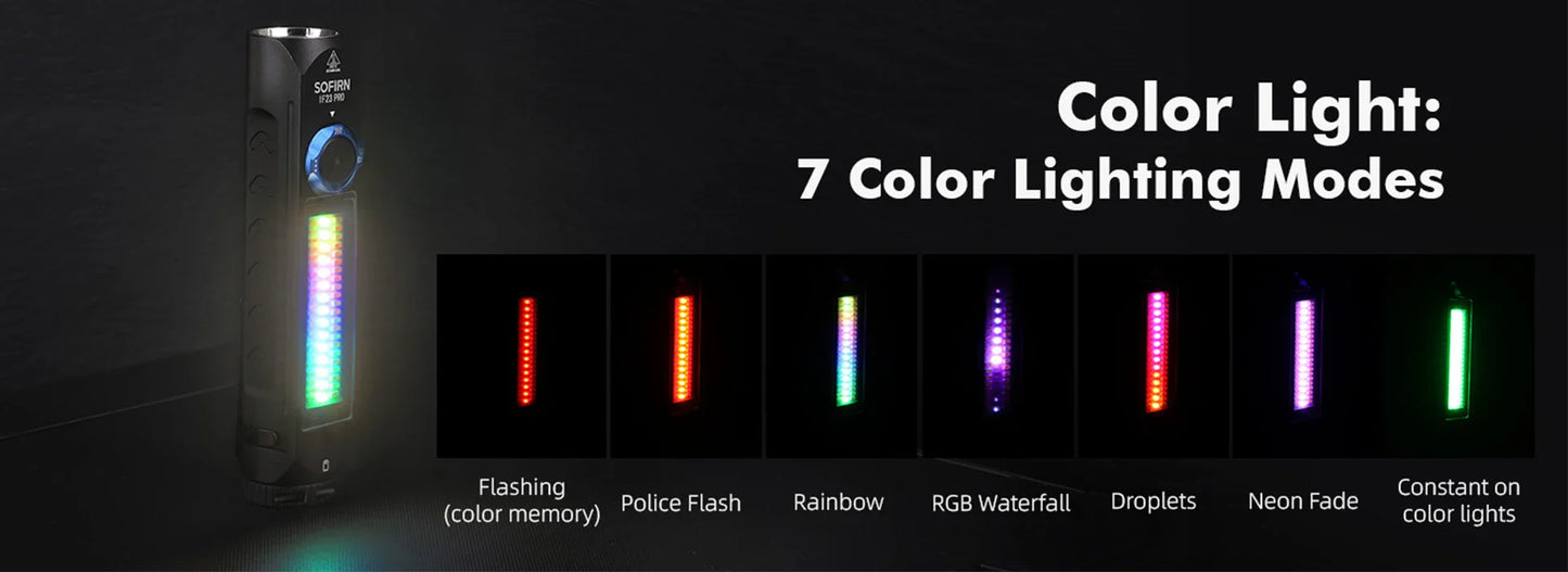 Sofirn IF23 PRO RGB Flashlight – 5000 Lumen XHP70B LED, 21700 USB-C Rechargeable Torch with Magnetic Base