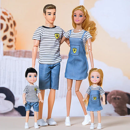 1/6 30cm Barbie Doll Family Set – Mom, Dad & Kids with Clothes, Educational & Birthday Gift