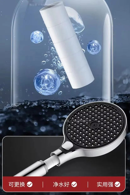 15cm Large Panel High Pressure Shower Head with Filter – 3 Modes Rainfall Spray Nozzle for Bathroom Accessories