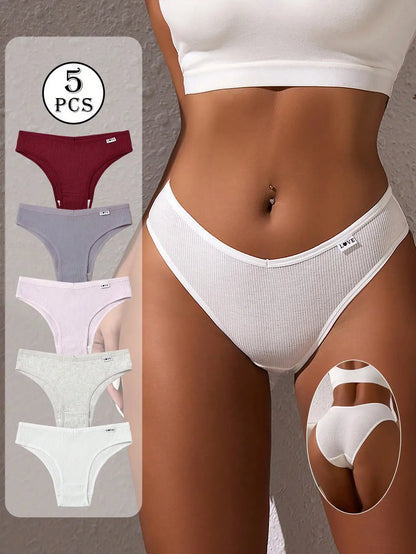 Women's Printed Low Waist Panties - 5-Piece Pack High Elasticity Cute Letter Design Underwear