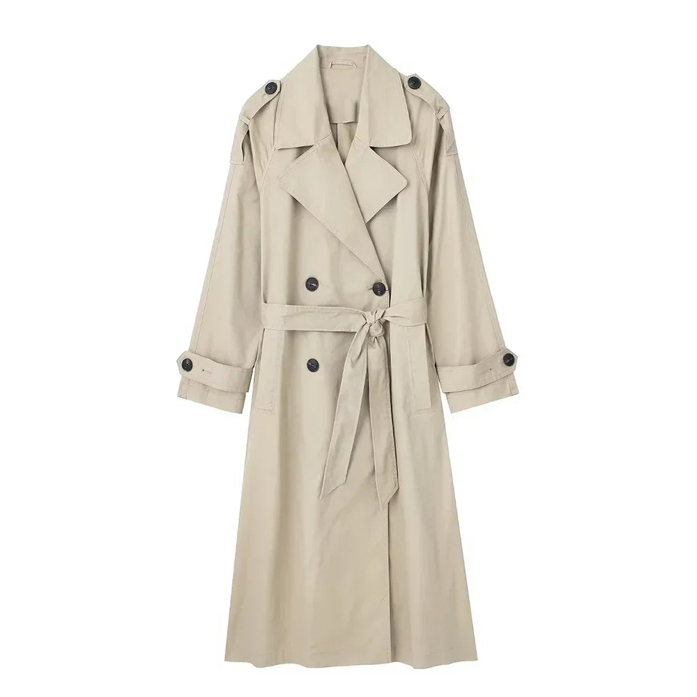 Willshela Women’s Double Breasted Trench Coat - Fashion Belted Vintage Lapel Long Sleeve Chic Outerwear Outfit