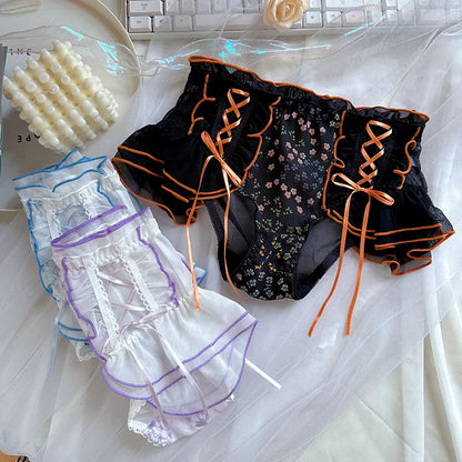 Plus Size Lace Briefs - Sweet Bow Ruffle Kawaii Japanese Style Women's Underwear