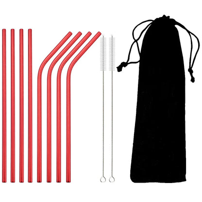 Colorful 304 Stainless Steel Reusable Straws Set — Metal Drinking Straws with Cleaning Brush for Cocktails & Glasses